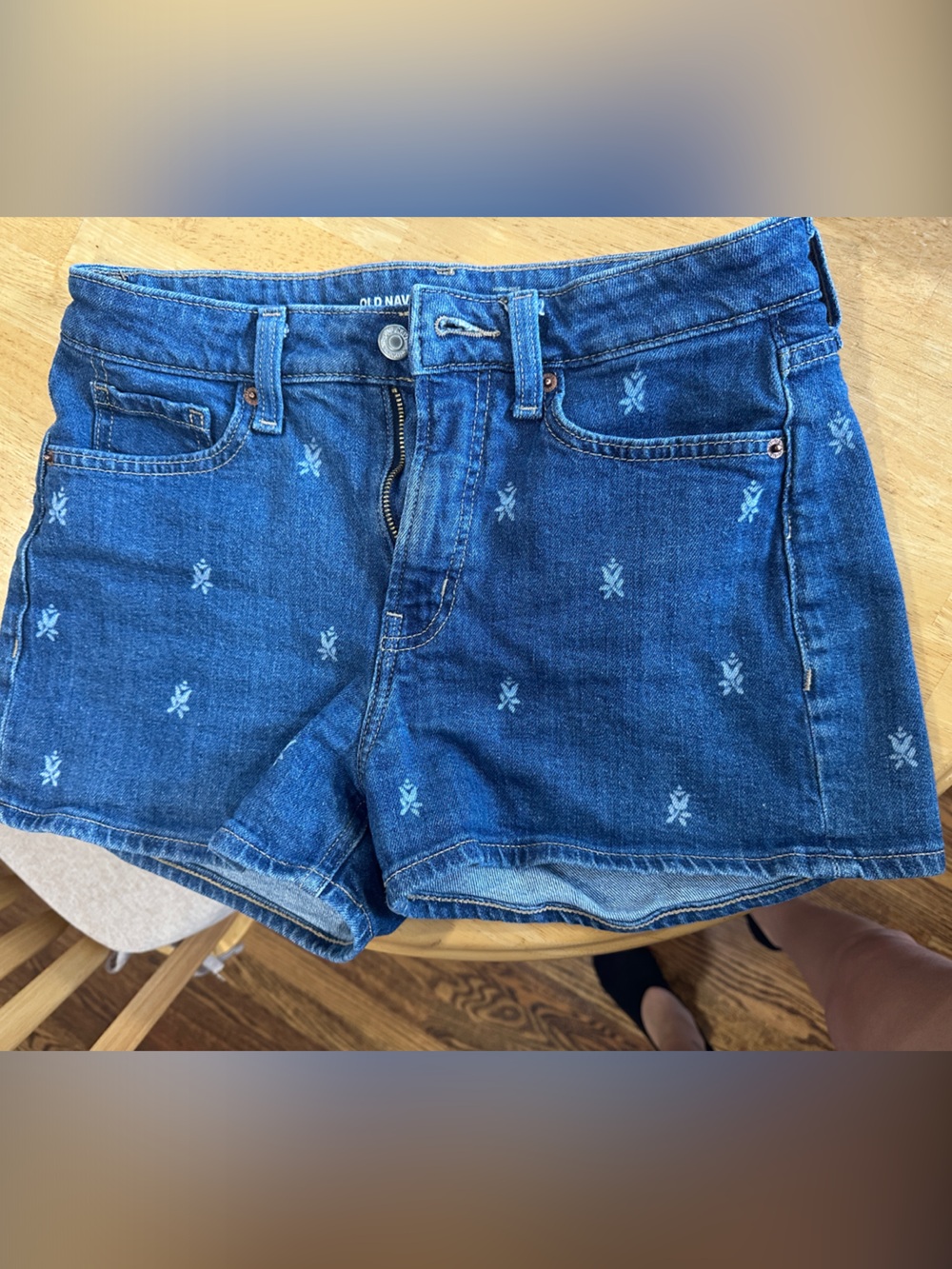 Old Navy Blue Denim Shorts with Light Floral Embroidery